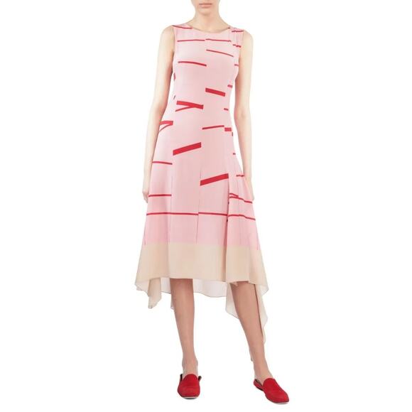 Akris Dresses & Skirts - AKRIS Broken Stripe Sleeveless Midi A-Line Silk Dress US 8
